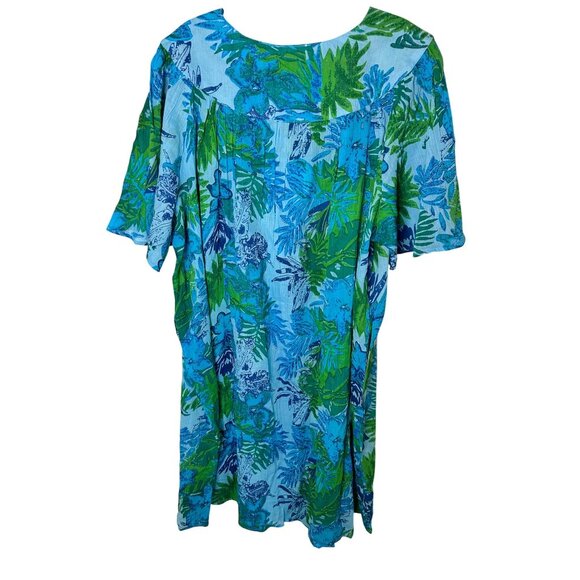 New Sante Classics O/S Plus Womens Blue Floral Tropical Print Tunic Dress Cotton - Picture 4 of 6